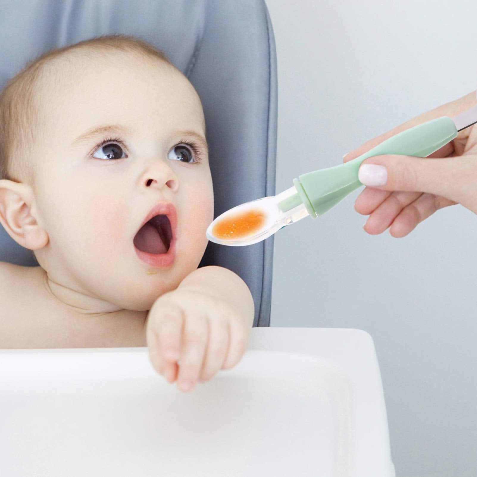 SNOWIE SOFT Fruit Spoon for Baby Feeding with Dual Serrated Scraper and 20cm Case | Stainless Steel and Silicone Design