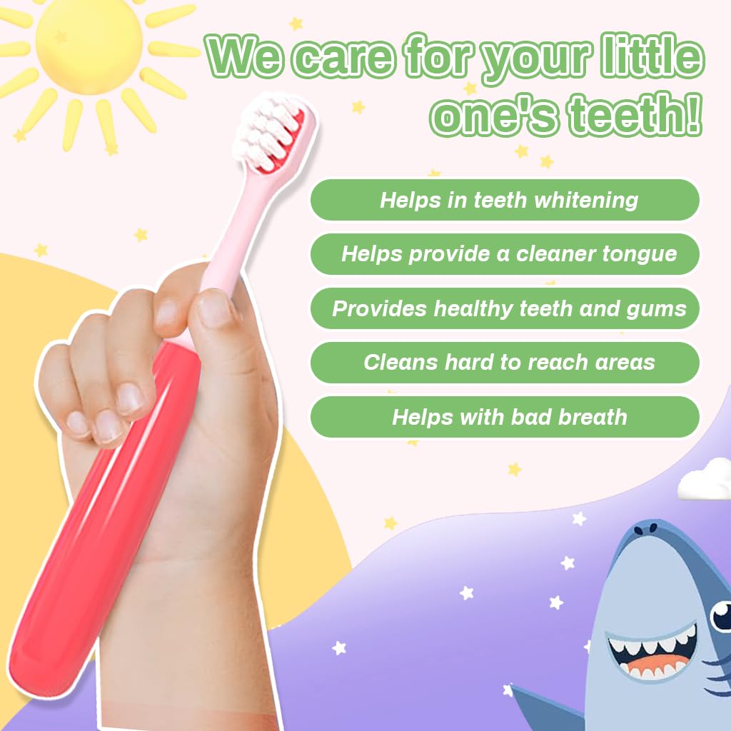 HANNEA Kids Toothbrush Pack of 10 with Ultra Soft Bristles and Rubberized Handle for Ages 2–6