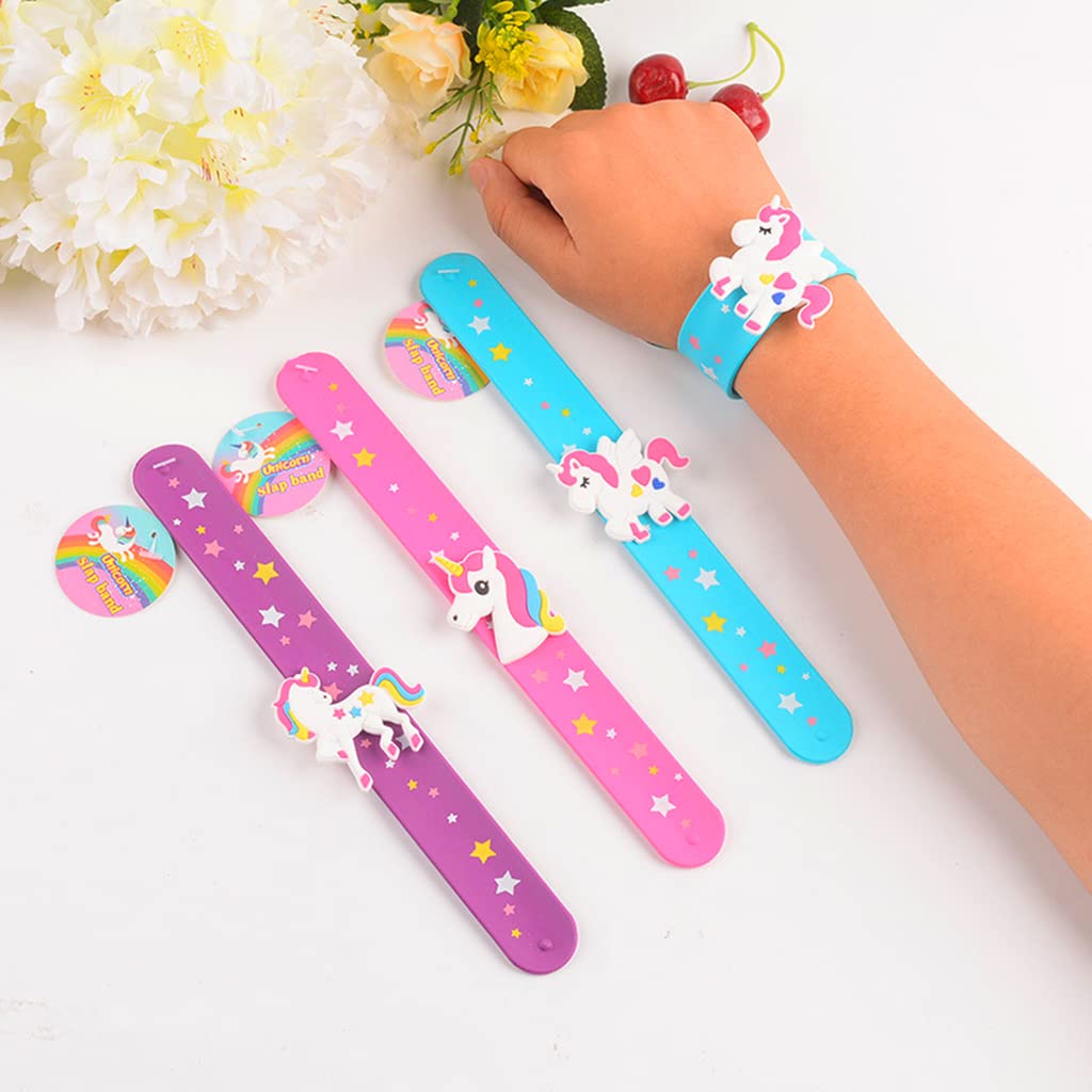 PALAY  3pcs Unicorn Slap Bracelets Silicone Animal Snap Wristbands Birthday Party For Girls Gifts Favors