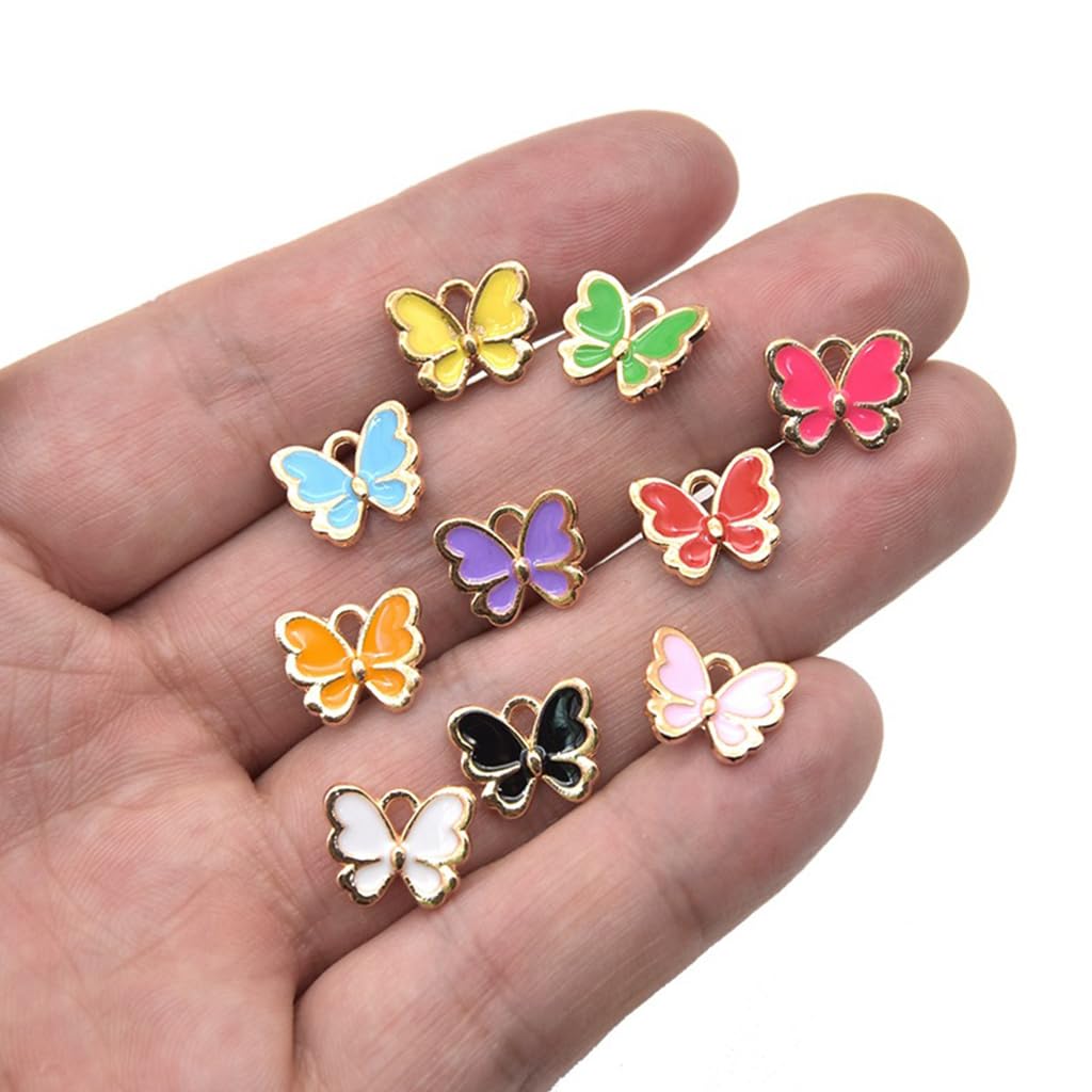 MAYCREATE® 50pcs Color Butterfly Charms for Jewelry Making Enamel Butterfly Pendant Gold Plated DIY Butterfly Charm Necklace Bracelets Pendent Kit for Bracelet Jewelry Making and Crafting