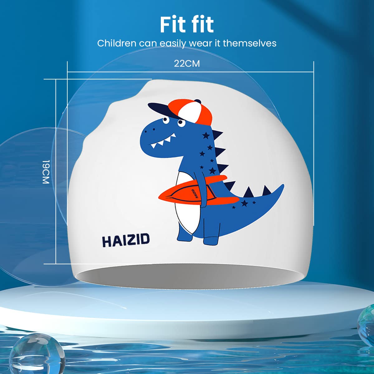 Proberos Silicone Swim Cap for Kids 2–8 featuring Cartoon Dinosaur Design and Leak Protection