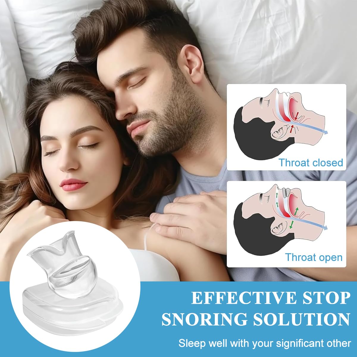 HANNEA Anti Snore Tongue Stabilizing Tool for Sleep Relief with Ergonomic Sleeve and Soft Silicone Case