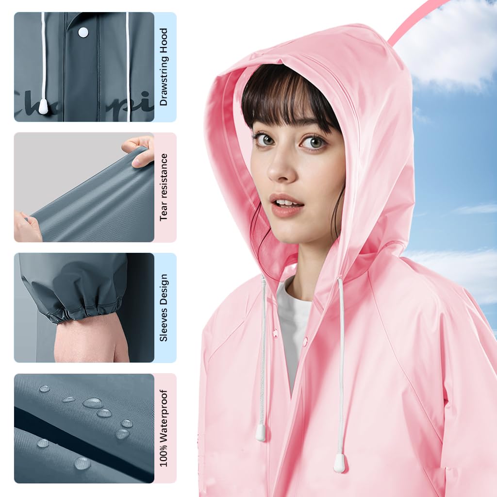 Optifit Rain Coat for Adults with Button Up Hood and 120cm Length | Reusable EVA 3 Pack