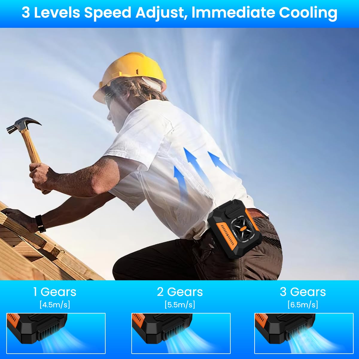 Verilux Waist Belt Fan for Outdoor Activities with 5000mAh USB Rechargeable Battery and LED Flashlight