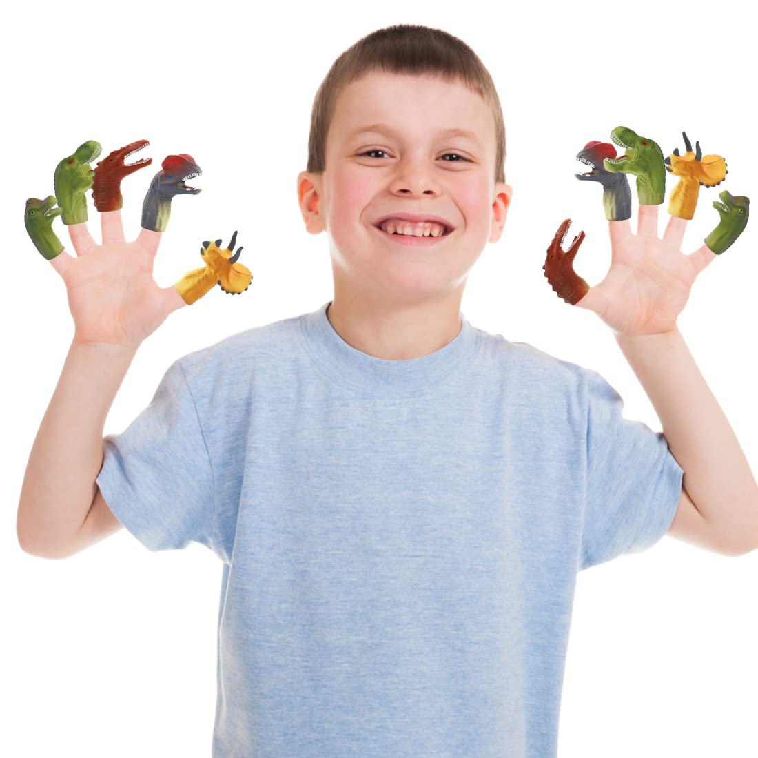 PATPAT Dinosaur Toys for Kids, 5 Pcs Dinosaur Finger Puppets for Kids, Soft Vinyl Dinosaur Head Finger Toys, Animal Hand Puppet Bulk Birthday Party Supplies Favors Decorations Gifts for Boys Girls 3+