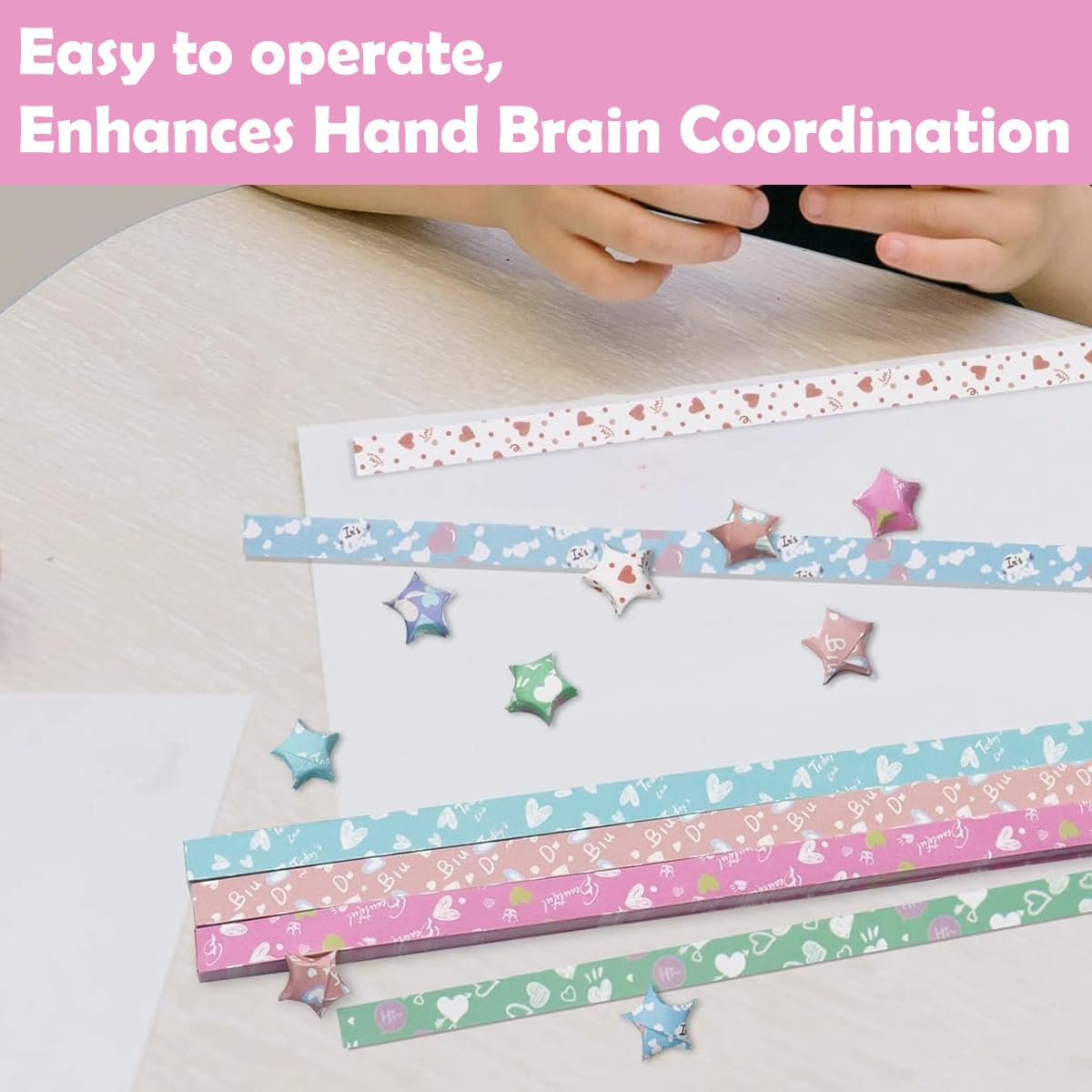 HASTHIP Origami Art Papers for Lucky Star Making with 2160 pcs 4 Kawaii Designs | 8.66 in Sheets