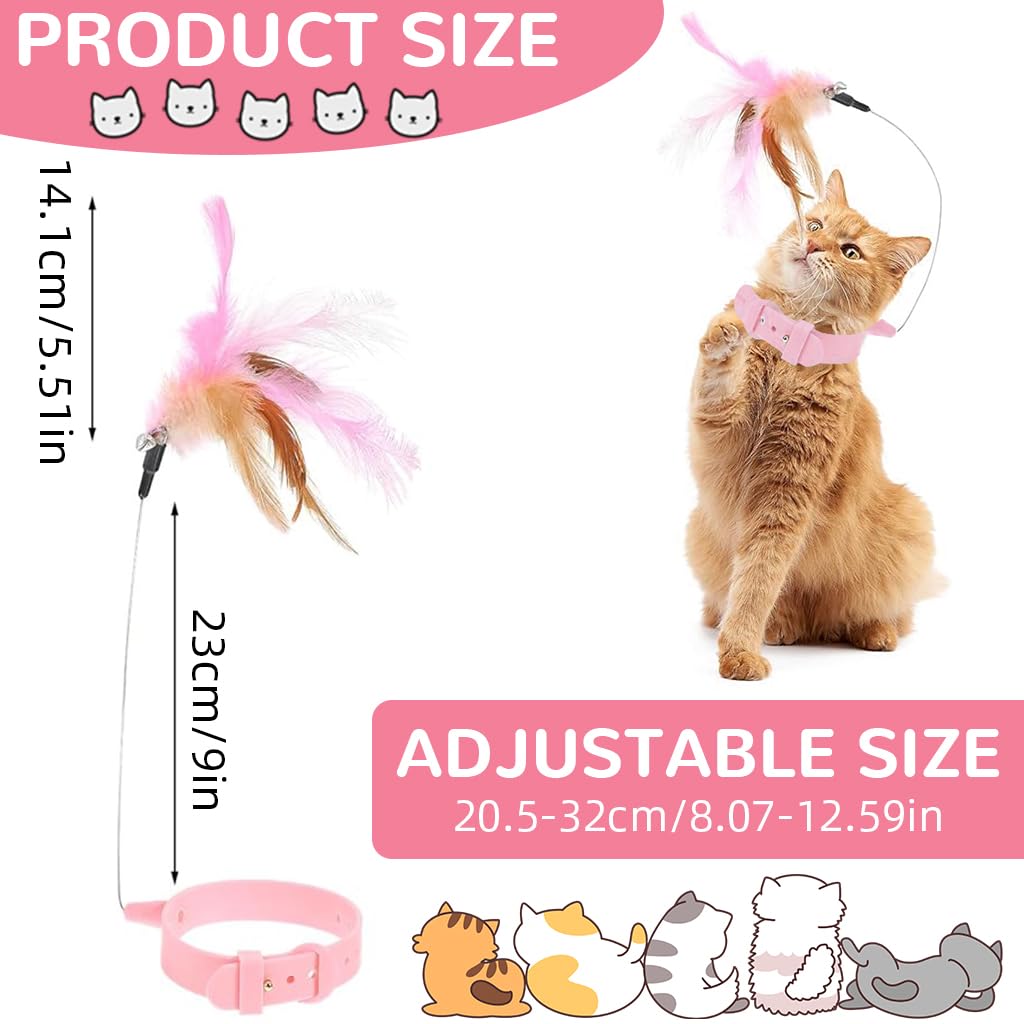 Qpets Cat Toys Feather Collar with 23cm Steel Wire Teasing Toy for Active Indoor Kittens