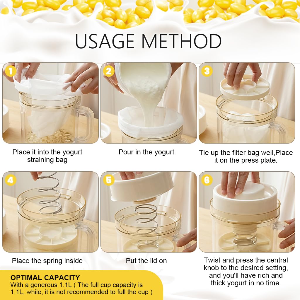 Supvox Yogurt Strainer for Hung Curd with Spring Loaded Press and 1.1L BPA Free Cup | Reusable