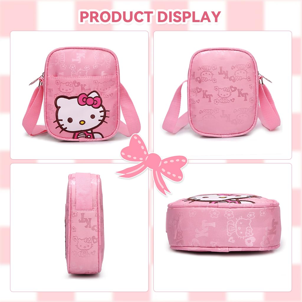 PATPAT Sling Bag for Girls featuring Hello Kitty Embossing and Dual Zipper 15x15cm | Oxford Fabric Crossbody Purse for Kids