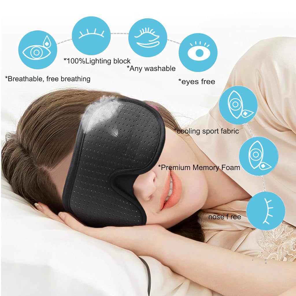 ZIBUYU Eye Mask for Sleeping with 3D Contoured Memory Foam and Breathable Fabric | Adjustable Fit