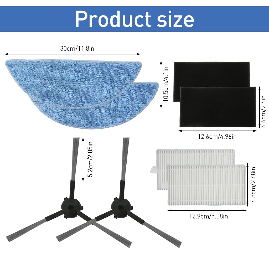 Verilux Replacement Accessories Kit for Ecovacs Deebot Y1 Series with 2 Side Brushes and 2 Filter Nets