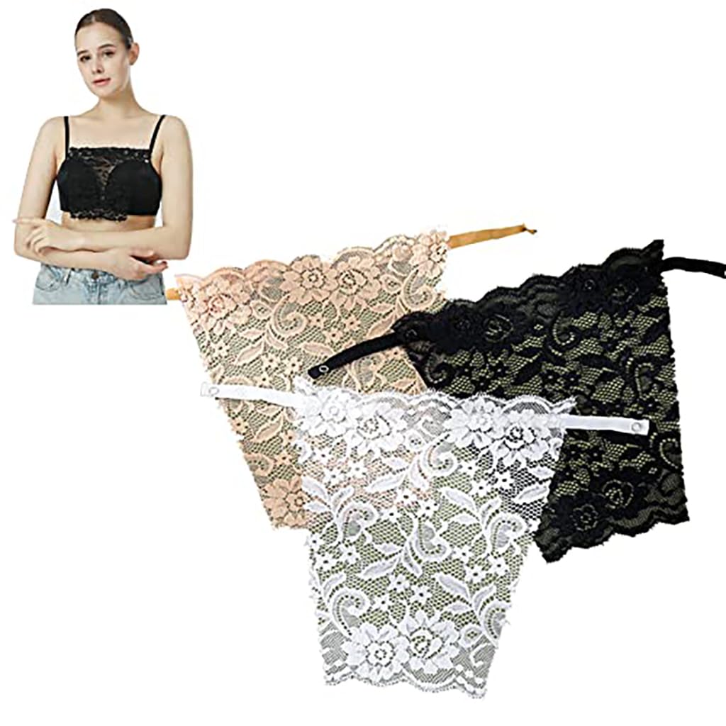Zibuyu Lace Clip-On Cami Insert for Modesty and Style with Stainless Clips | 3Pcs Set