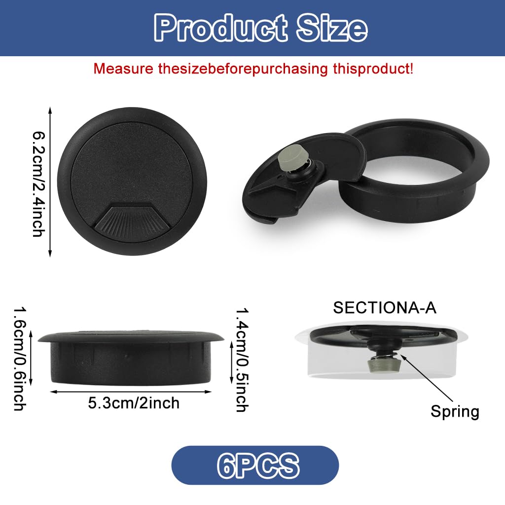 Serplex Desk Grommets for Office Cable Management 6 pcs 2 inch ABS Covers | Organized Wires