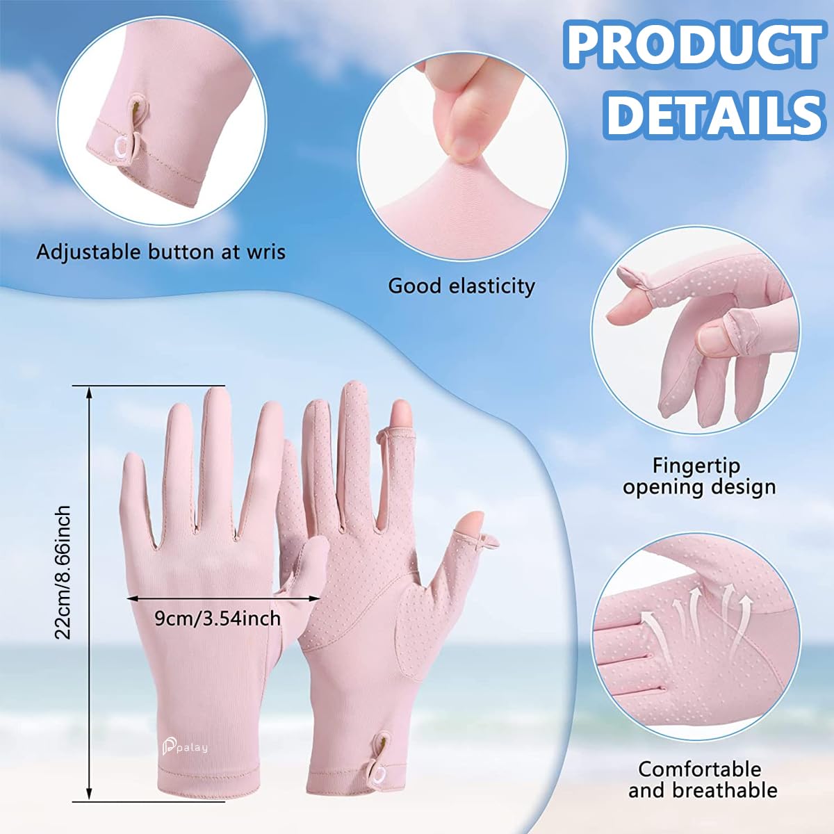 PALAY Sun Protection Gloves for Cycling and Fishing with Non Slip Design | Pink 2PCS