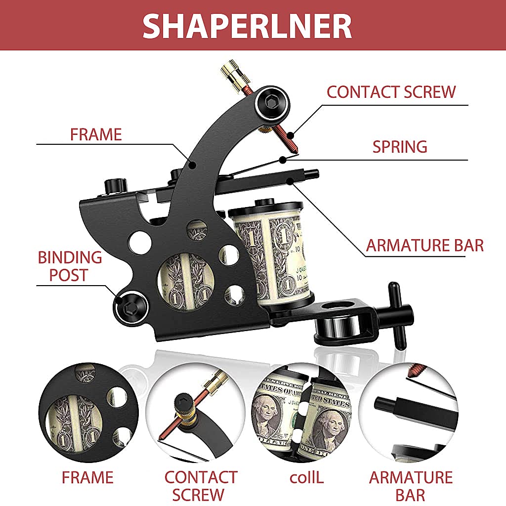 HANNEA Tattoo Machine Kit for Beginners with 1 Power Supply and 5 Needles | Practice Set