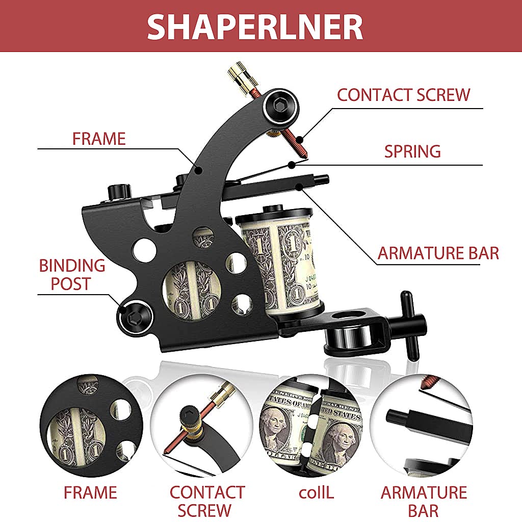 HANNEA Tattoo Machine Kit for Beginners Tattoo Power Supply Kit 1 Black Tattoo 5 Tattoo Needles 1 Pro Tattoo Machine Guns Kit Tattoo Supplies