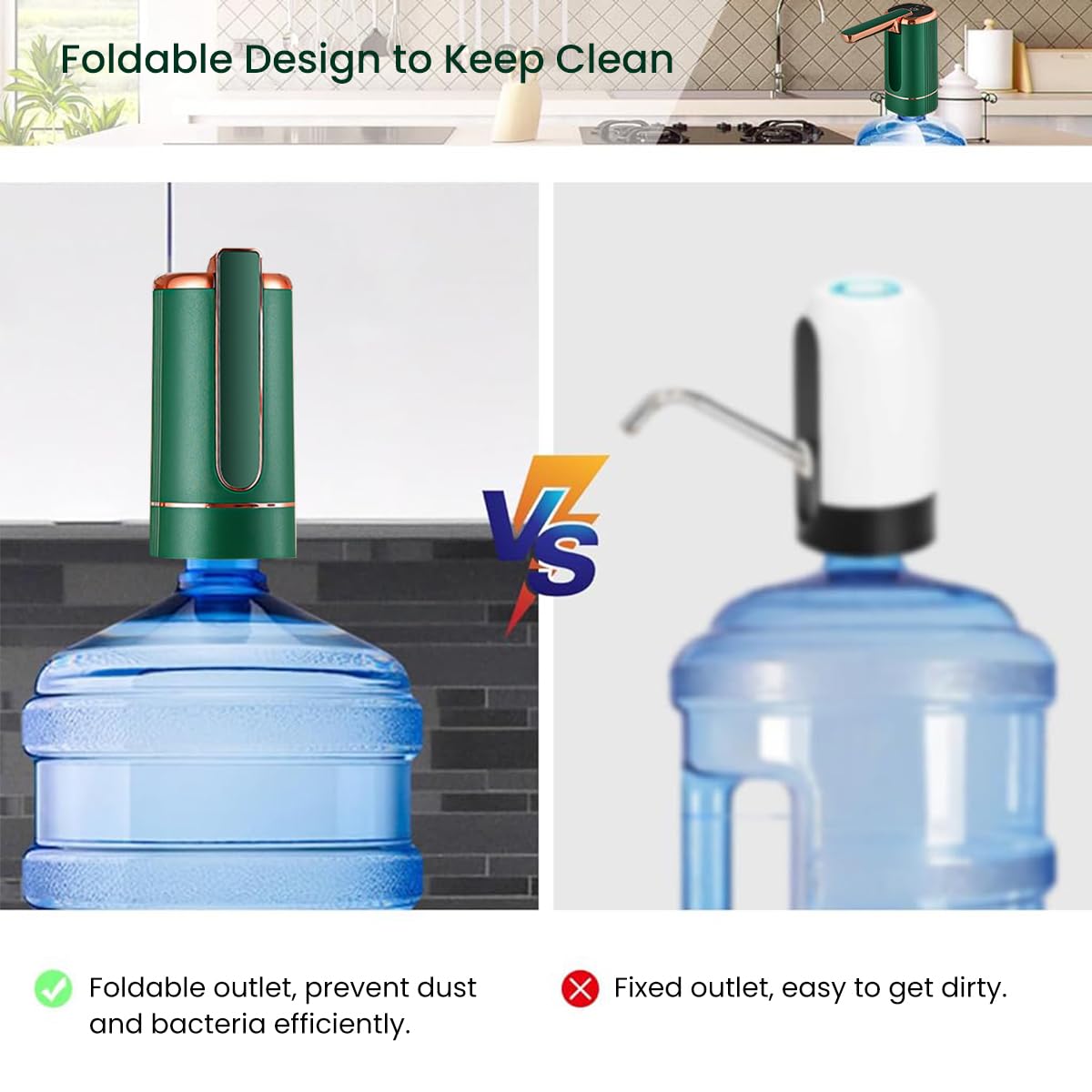Automatic Water Dispenser Pump for 2–5 Gallon Bottles with 1200mAh USB Rechargeable Battery | Foldable Hygienic Design and Food Grade Silicone Hose