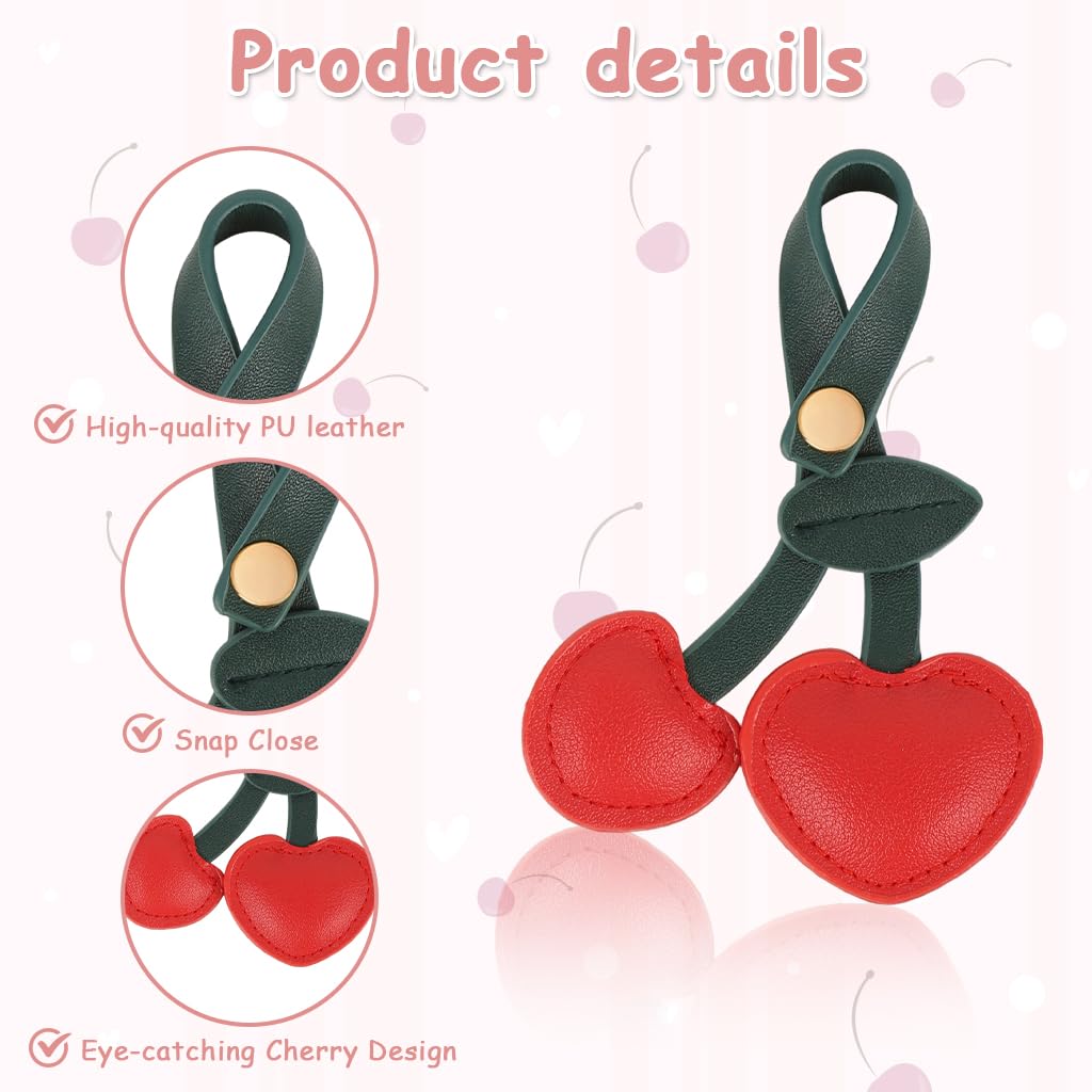 SANNIDHI Bag Charm Keychain for Purses with 7x11 cm Cherry Design and Snap-Button Closure | PU Accessory for Women and Girls