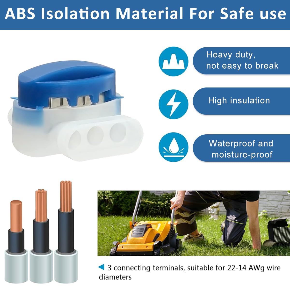 Serplex Wire Connectors for Robotic Lawn Mowers with T Bridge Lock System | 20Pcs 22 14 AWG Waterproof ABS