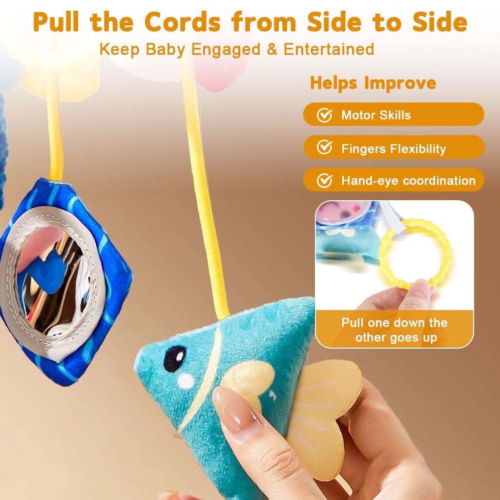 SNOWIE SOFT Baby Hanging Stroller Toy for Infants with Open Ring Clasp and Plush Fabric | Interactive Squeaky Pendants for Travel and Crib Play