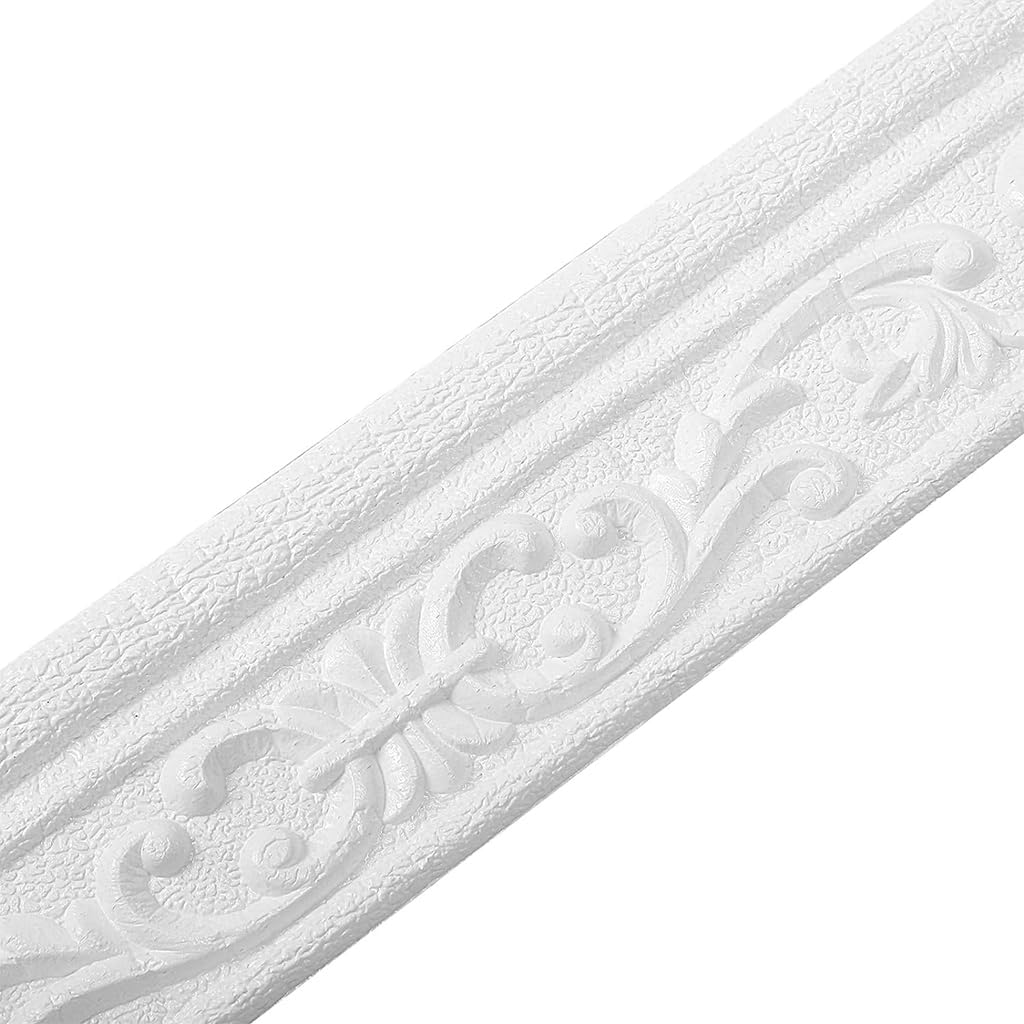 HASTHIP® 30Ft Trim Sticker Vintage 3D Embossing Trim Decal for Home Decor, Background Frame Decal Cuttable Self-Adhesive Decorative Border Decal for Wall, Photo Frame, 3 inches x 30Ft, White