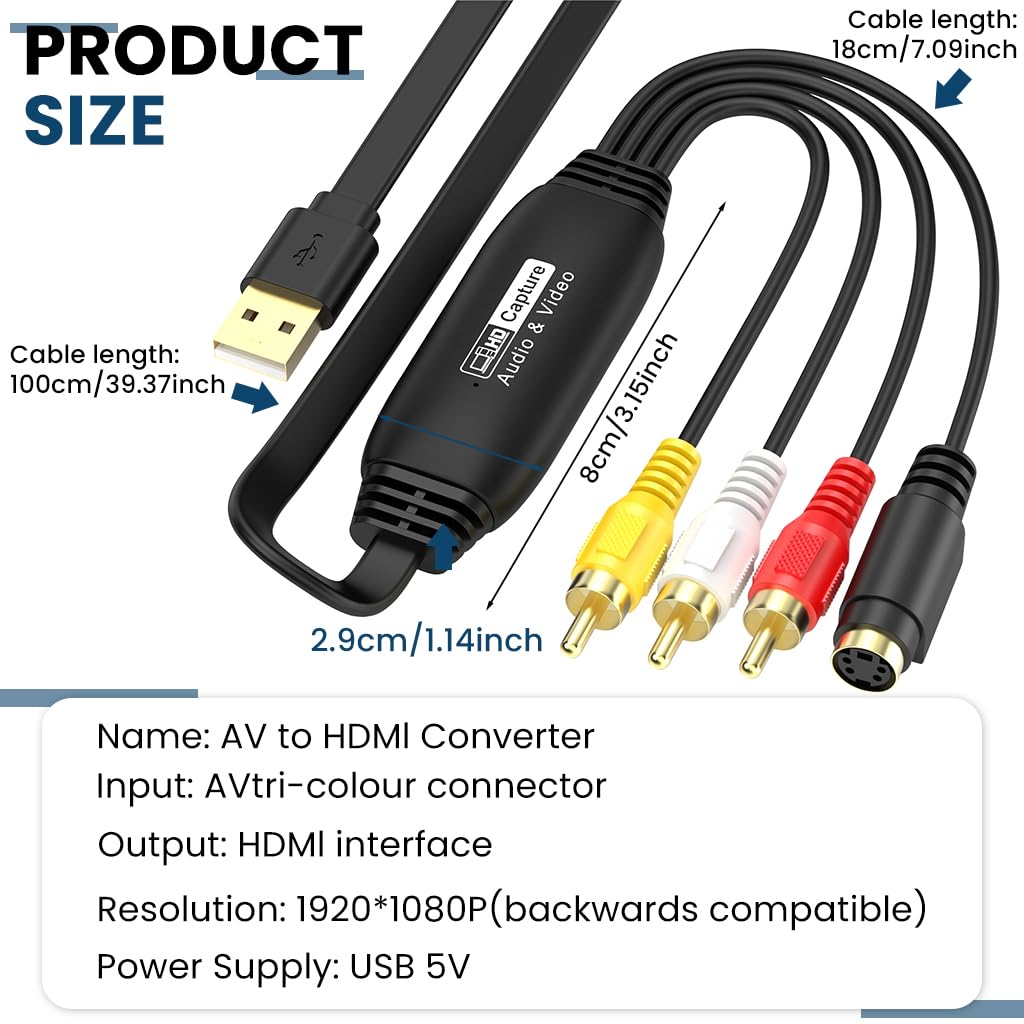 ZORBES VHS to Digital Converter for VCR DVD and Camcorder with 1080P Capture | USB-C Adapter