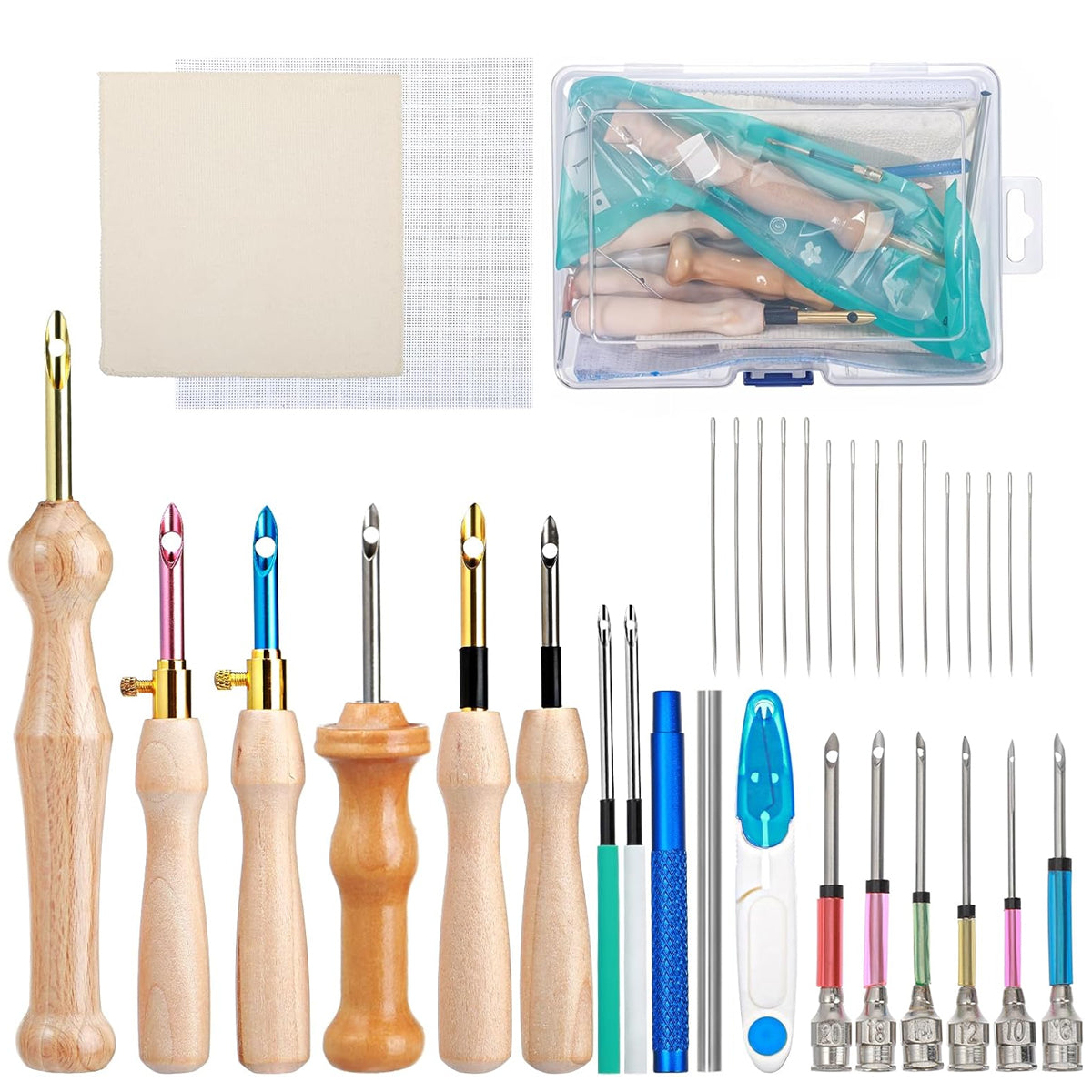 HASTHIP 35Pcs Embroidery Punch Needle Kit, Punch Needle Tool Punch Needle Embroidery Kits Include Wooden Handle Embroidery Pen Set, Big Eye Needles with Punch Needle Cloth for Adults Beginner