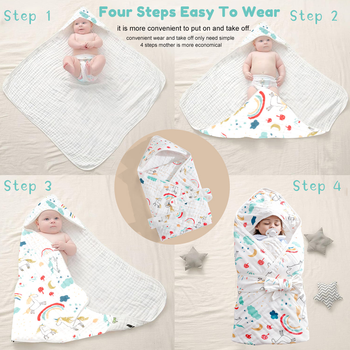 SNOWIE SOFT Baby Infant Bath Wrap Hooded New Born Wrap Ultra Soft Cotton Baby Swaddle Absorbent Baby Bath Wrap Bath Towel Cute Cartoon Baby Swaddle Bath Towel Shower Gift for Baby Girls Boys, 90x90cm
