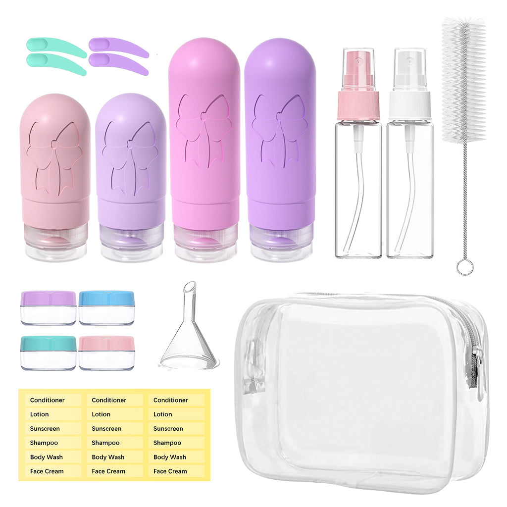 MAYCREATE 16Pcs Travel Bottle Kit for Toiletries, 60/90ml Silicone Travel Bottles Set, Leak proof Travel Toiletry Bottles Kit, Cream Jars Spray Bottle Toiletries Bottle for Shampoo Lotion Dispenser