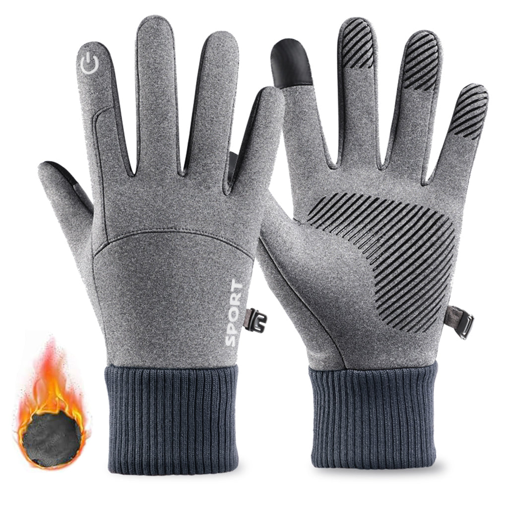 ZIBUYU Grey Cycling Gloves, Warm Winter Gloves, Water-Repellent, Touchscreen Gloves, Windproof Running Gloves, Non-Slip for Men and Women, for Running, Cycling, Climbing, etc