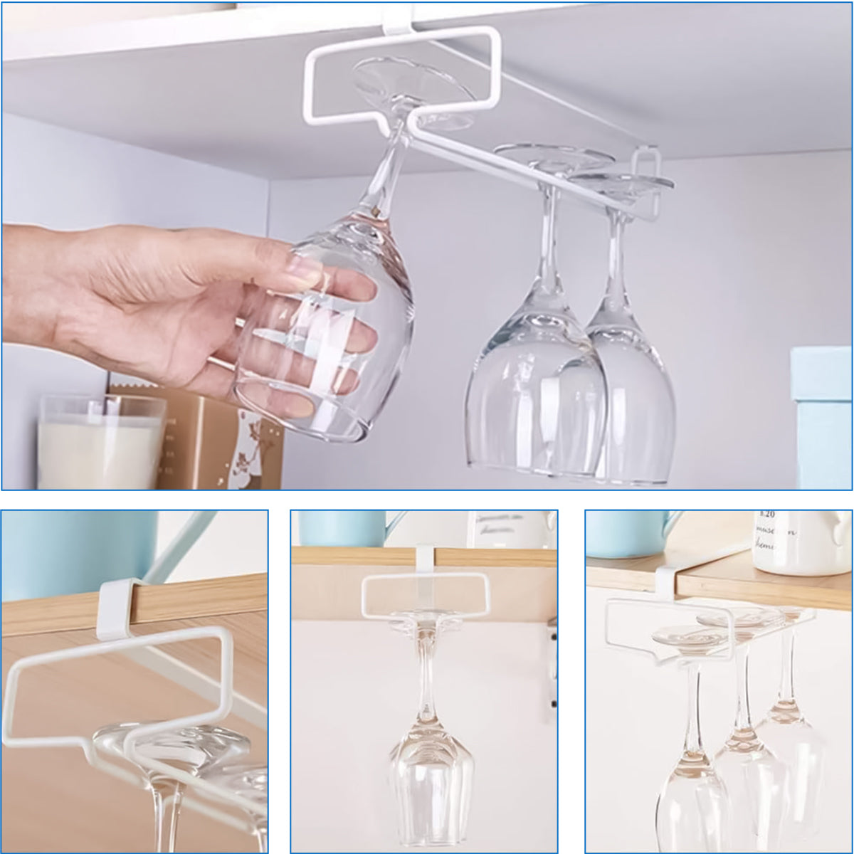 HASTHIP 2 Pack Wine Glass Rack Cup Upside Down Hanging Wine Glass Holder Organizer Hangers for Overhead Cabinet, Wall Mounted Stemware Hanging Wine Glasses Holder for Cabinet, Bar