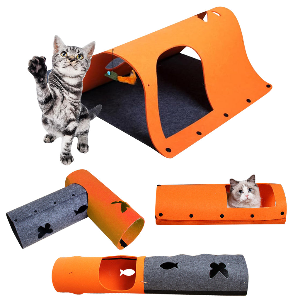 Qpets Felt Cat Tunnel Cat Toy Set of 2 Pieces Freely Assemble Felt Transformable Cat Tunnel Cut Out Felt Hide Cave, 52x70cm Per One