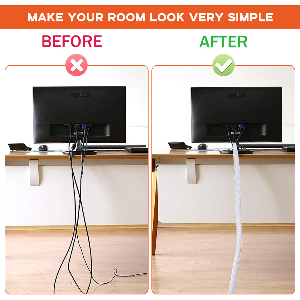 Supvox® 6.6ft Cord Protector Wire Loom Tubing Cable Sleeve Split Sleeving For USB Cable Power Cord Audio Video Cable  Protect Cat Mice From Chewing Cords - White
