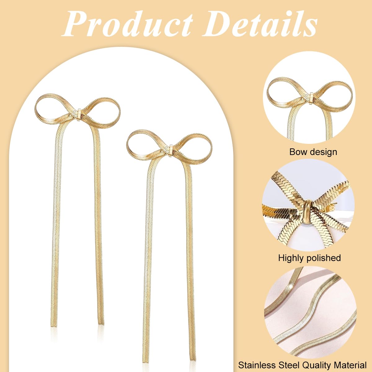 SANNIDHI Bow Earrings for Women Fashion 4'' Bow Drop Studs Earrings for Women Gold Soft Steel Dangle Earrings Long Tassel Chain Earrings Wedding Statement Gifts for Women - 1 Pairs