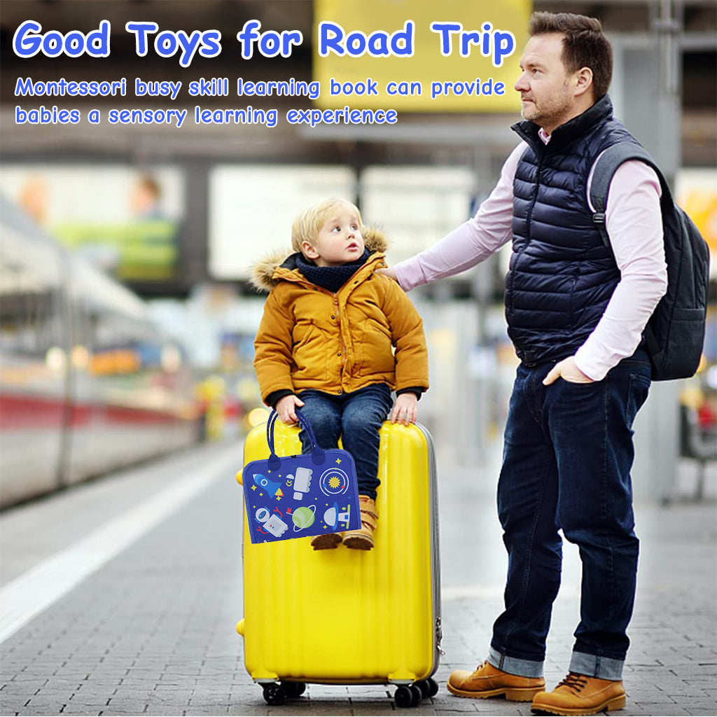 SNOWIE SOFT Cartoon Toddler Busy Board, Montessori Toys for Boys Girls 1 2 3 Year Old, Early Educational Activity Baby Sensory Toy with Learn to Lace, Zipping, Toy Develop Basic Skills for Travel