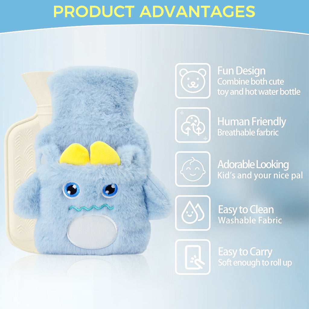 ZIBUYU Hot Water Bottle with Cover, Hot Water Bottle, Plush Hot Water Bottle, Mini Hot Water Bottle, Silicone Mini Hot Water Bag, Safe and Durable Recyclable Hot Water Bottle, Blue