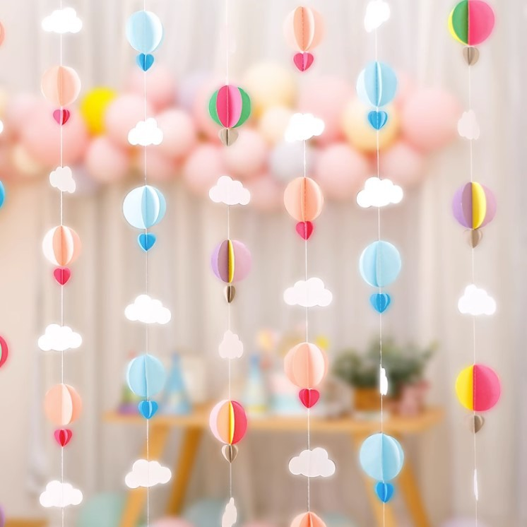 HASTHIP Paper Flower Hanging Garland  Cute Cloud Colorful Paper Garland Decorative Door Frame Hanging Paper Curtain Wall Hanging Decoration Kids Room Wall Decor Wall Hangings, Pack of 3