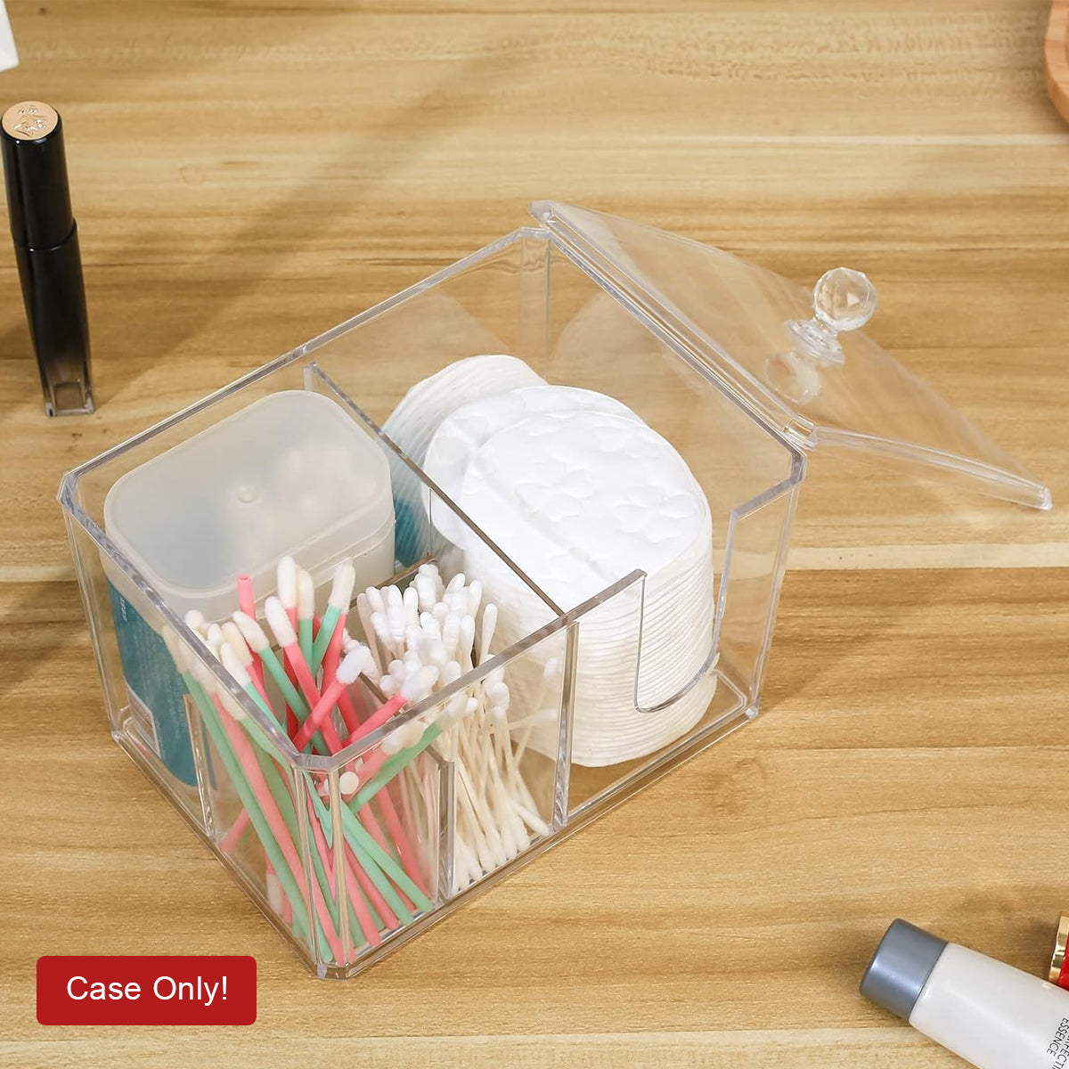 ZIBUYU Cotton Pad Holder Dispenser Cotton Ball and Swab Storage with Lid Clear Acrylic Cotton Round Organizer, 4 Sections