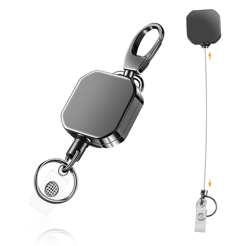 ZORBES Heavy Duty Zinc Alloy Retractable Keychain, ID Badge Holder Metal Carabiner Keychain with 26.7