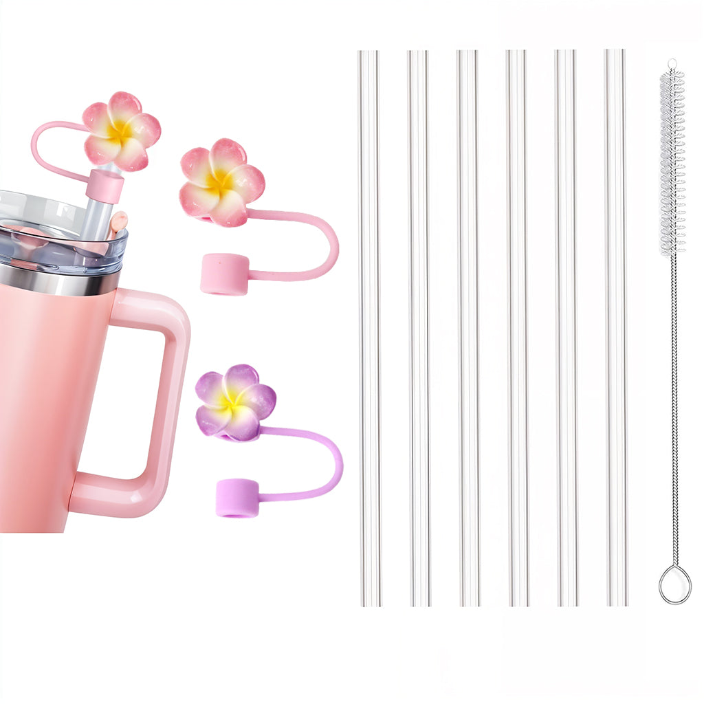 HASTHIP 6Pcs Clear Silicone Straws for Stanley 40Oz Cup & 2 Straw Caps, Heat Resistant Silicone Straws Universal 11.8'' Silicone Straws 10mm Reusable Straw with Stopper Tips