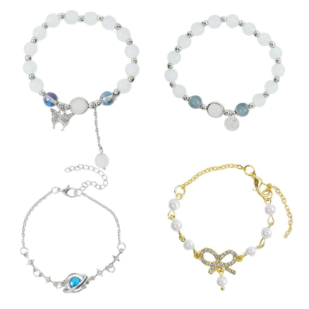 SANNIDHI 4Pcs Girls Beads Bracelets Kit Chain Bracelets Beaded Bracelets Dreamy Glass Beaded Bracelets Layered Chain Bracelets Friendship Bracelet Women Girls Bracelet Jewelry Gift