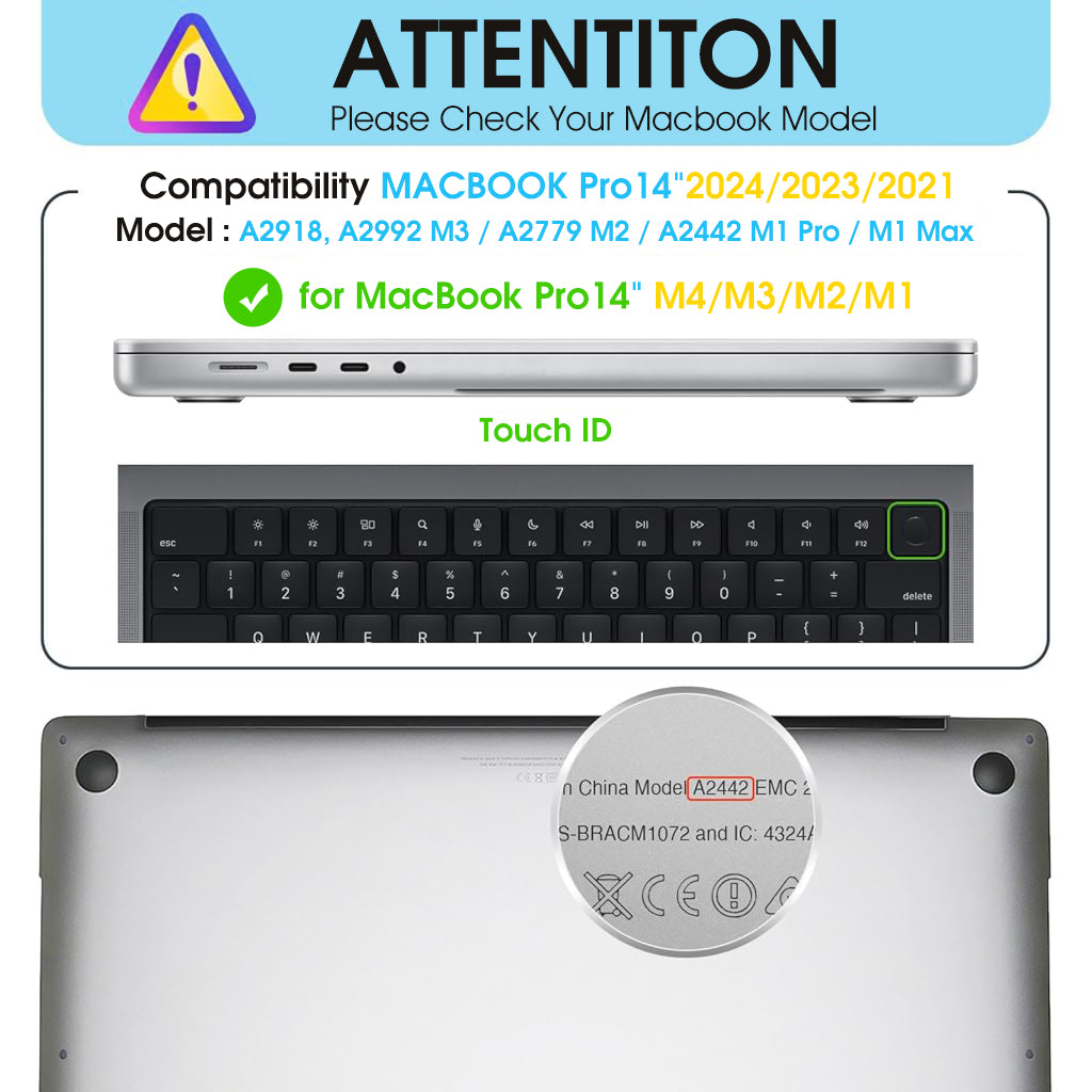 HASTHIP Laptop Case Cover for MacBookPro14 2021/2023 Sleek Rugged Protective Laptop Case with Riser Feet One-piece Snap-On Case Cover with Ventilation Back, Compatible with A2442/A2779/A2918/A2992