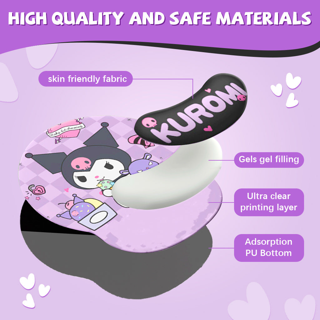 ZORBES Mouse Pad, Ergonomic Mouse Pad with Comfortable Gel Wrist Rest Support and Lycra Cloth, Cute Cartoon Kuromi Print Office Non-Slip PU Base for Easy Typing Pain Relief, Durable&Washable, 22x24cm