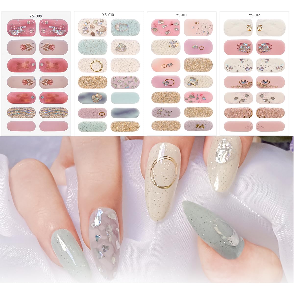 MAYCREATE Full Nail Wraps for DIY Nail Art with 56 Self Adhesive Decals | 4 Design Set