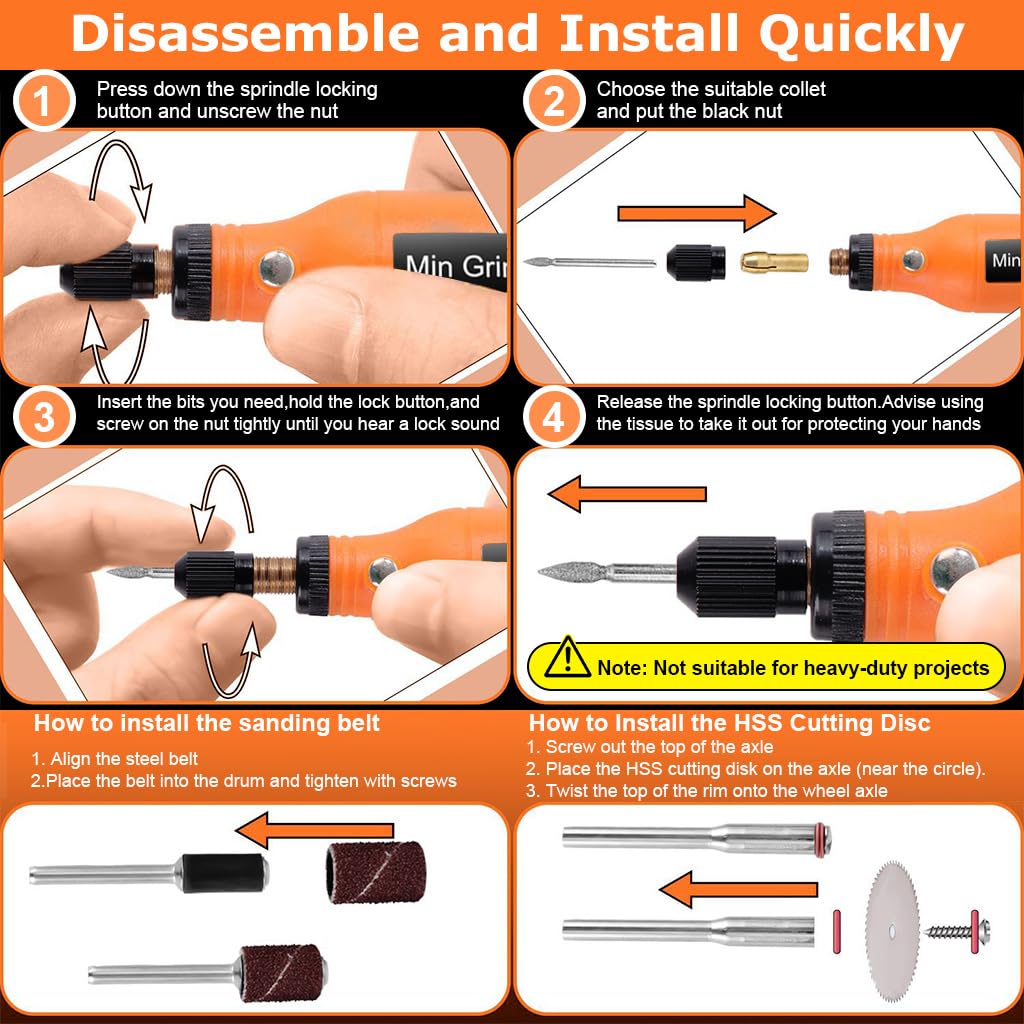 Verilux Rotary Tool Kit for DIY Crafts with 5 Speeds and 58 Accessories | Cordless USB Charging Design