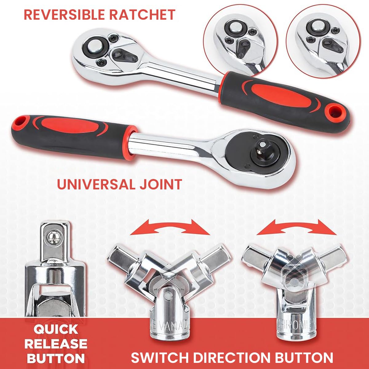 Serplex® 53 Pieces 1/4 inch Drive Socket Ratchet Wrench Tool Set with Bit Socket Set Metric and Extension Bar for Auto Repairing and Household, with Storage Case