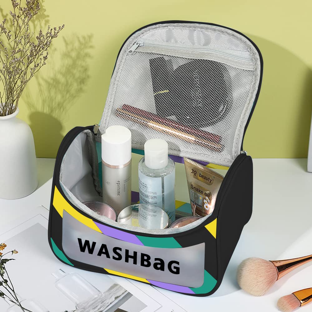 MAYCREATE Travel Cosmetic Bag for Home and Trip Use with Dual Zipper 22.5×16.5×15.2cm Waterproof PVC | Black Toiletry Organizer for Women