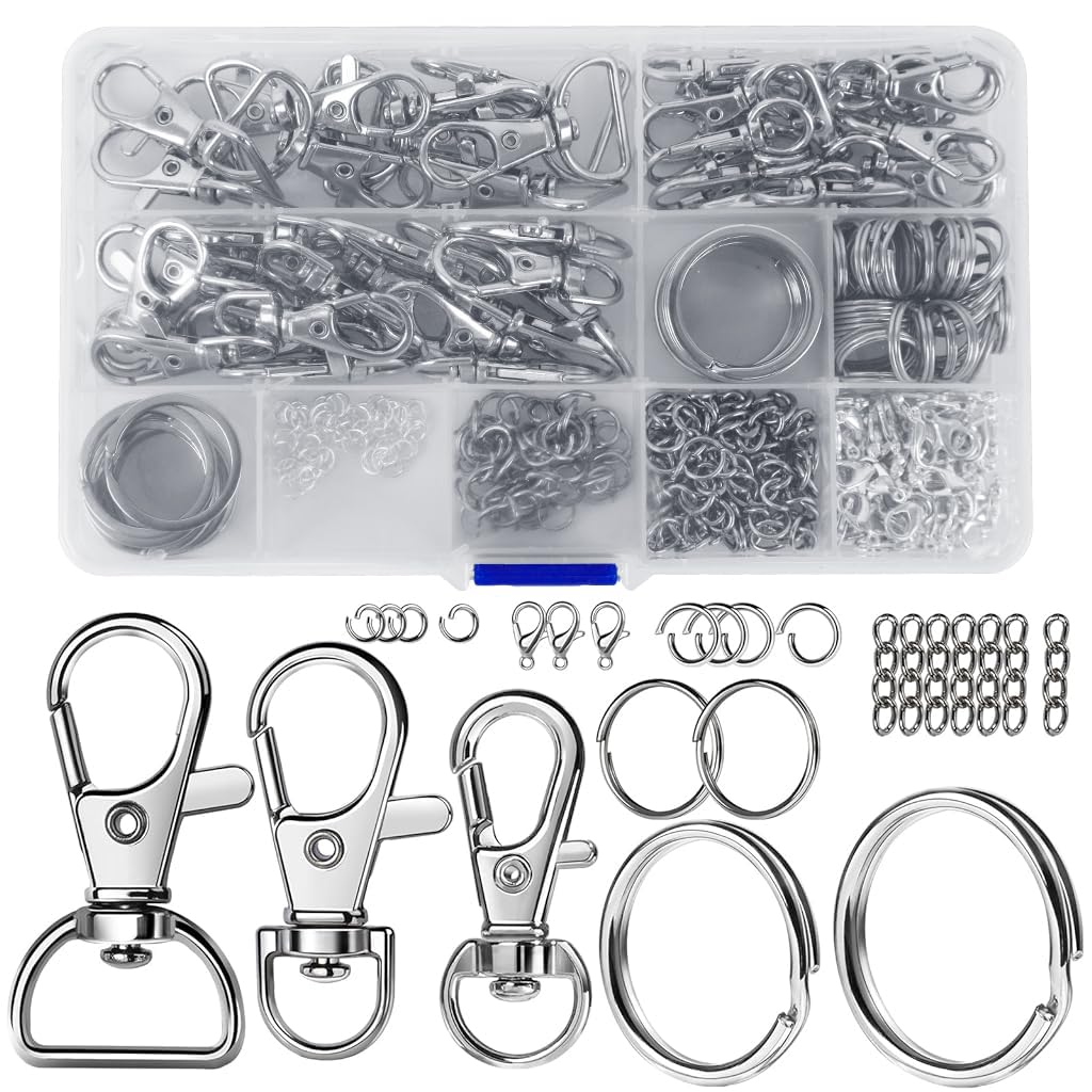 HASTHIP® 265Pcs Keychain Clips Kit with Key Rings, Swivel Snap Hooks, Metal Lobster Clasps, Jewelry Extender Chains, Jump Rings, DIY Key Chain Kit for Room Keys, Key Pouchs Accessories