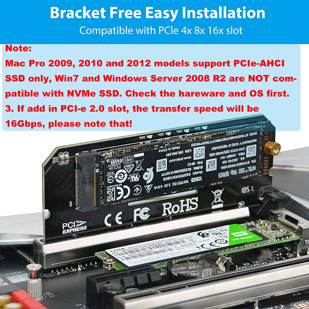 Verilux NVME Adapter PCIe x16 with Gel Pad, M.2 NVME to PCIE 3.0 Adapter Card for Key M 2230, 2242, 2260, 2280 Size M.2 SSD, Support PCIe x4 x8 x16 Slot (Not Support AHCI SSD, Key B,Key B+M