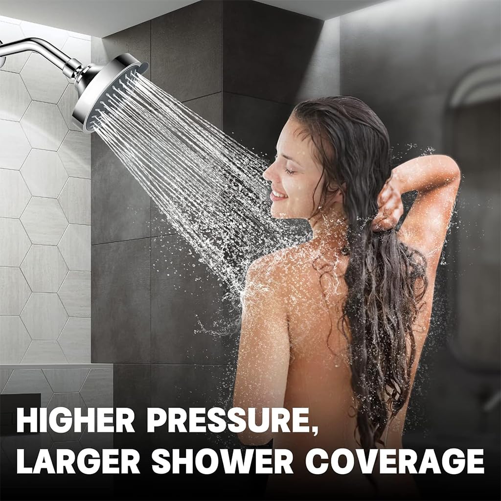 HASTHIP Round Shower Head with 5 Spray Modes and 360 Degree Flexibility | 4 in ABS Flush-Mount Design